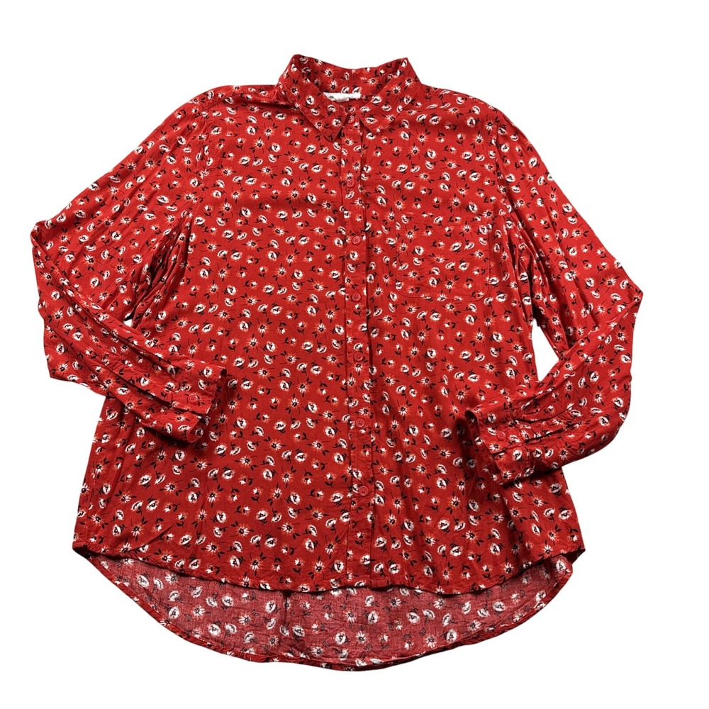 Beach Lunch Lounge Top Womens XL‎ Button Up Floral Orange Viscose Peasant Casual